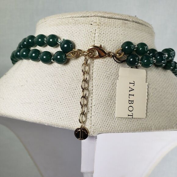 Vintage Talbots Green Bead Rhinestone Ball Two Strand 26" Necklace NWT - Picture 12 of 15